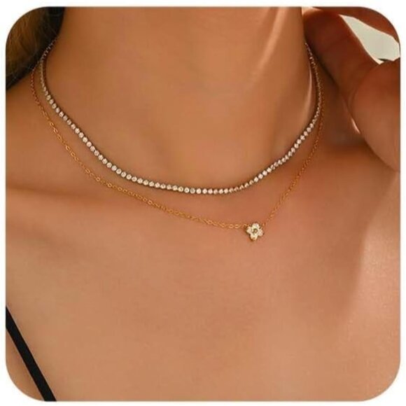 ⚡JotCa 18K Gold Plated 3mm Tennis Necklace Simulated Diamond Choker for Women - Picture 1 of 7
